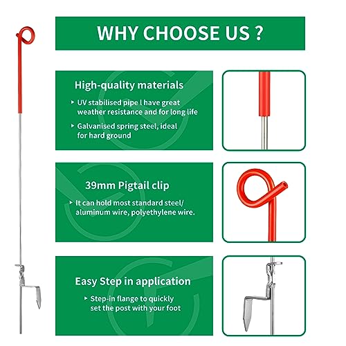30PCS 41" Electric Fence Step-in Pigtail Posts, Single Rope Stakes - color: Red