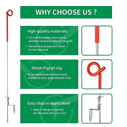 30PCS 41" Electric Fence Step-in Pigtail Posts, Single Rope Stakes - color: Red