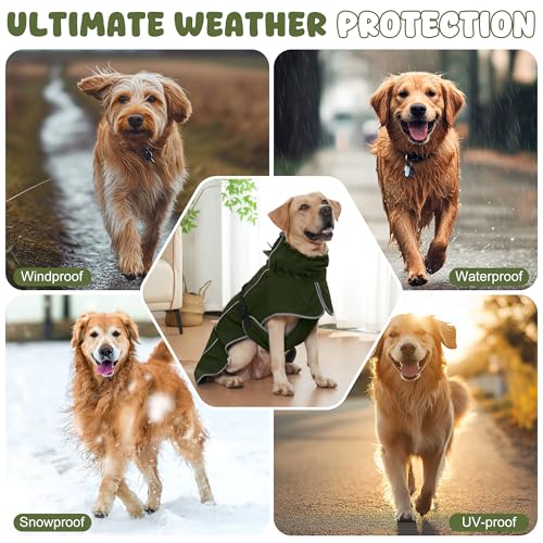 Dog Raincoat, Waterproof Dog Coat with Polar Fleece Lining - color: Army Green, size: Small
