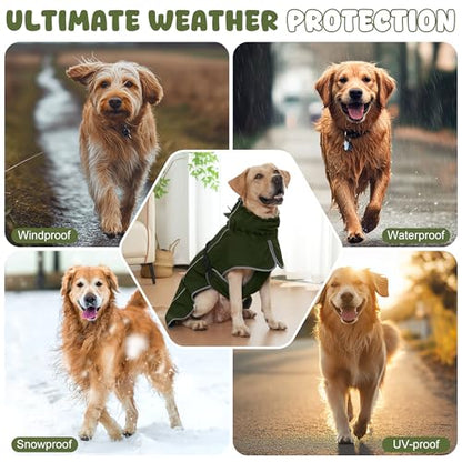Dog Raincoat, Waterproof Dog Coat with Polar Fleece Lining - color: Army Green, size: Large
