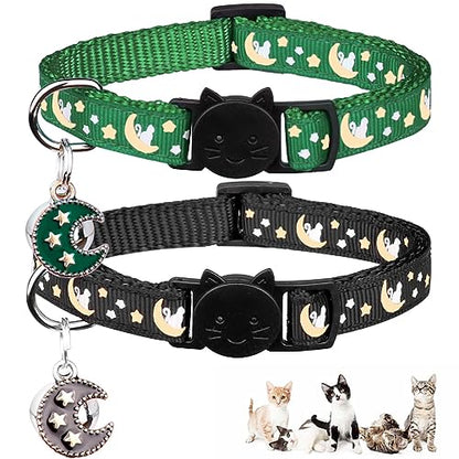 Baeuppit 2Pcs Breakaway Cats Collars Cat Collars for Boy & Girl Cats Adjustable Kitten Collars with Bell,Black+Emerald - color: Black+Emerald, size: 7.0-10.7''