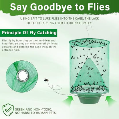 8 Pack Ranch Fly Traps, 2026 Upgraded Hanging Fly Catcher, Reusable & Efficient Fly Cage Trap for Indoor & Outdoor Use, Ideal for Family Farms, Parks, Restaurants