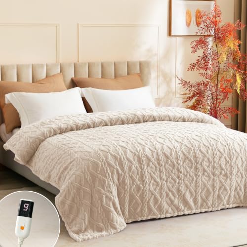 Heated Blanket Twin Size, Soft Plush Electric Blanket, Beige - color: Beige, size: Twin