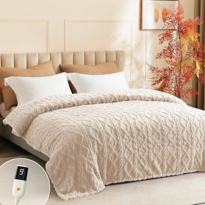 Heated Blanket Twin Size, Soft Plush Electric Blanket, Beige - color: Beige, size: Twin