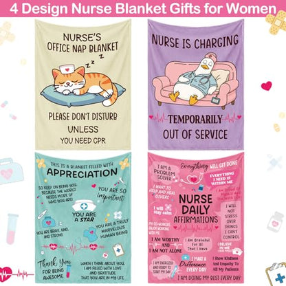 VitalCozy 4 Pack Nurse Blankets Gifts for Women Soft Flannel Throw Blanket Bulk Nurses Week Gifts for Medical Worker Nursing Student Graduation Party Favors, 40''x50'' - style: Nurse