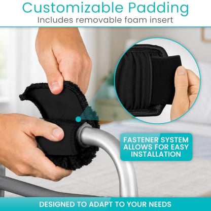 Vive Premium Walker Handle Cushions - Extra Soft Faux-Sheepskin Padded - color: Black