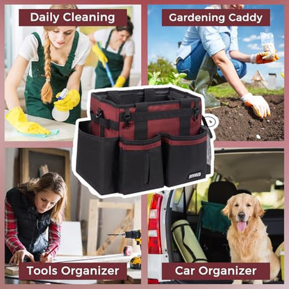 SCAVATA Compact Wearable Cleaning Caddy with Handle & Shoulder Straps - color: AncoraRed