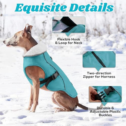 EMUST Dog Winter Coat, Waterproof Fleece Dog Jacket Winter for Medium Dogs - color: Turquoise, size: Medium