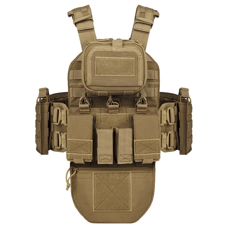 YAKEDA Tactical Training Vest with PALS System - Multi-Pocket Adjustable Straps Quick-Release Buckle for Hunting - color: Khaki
