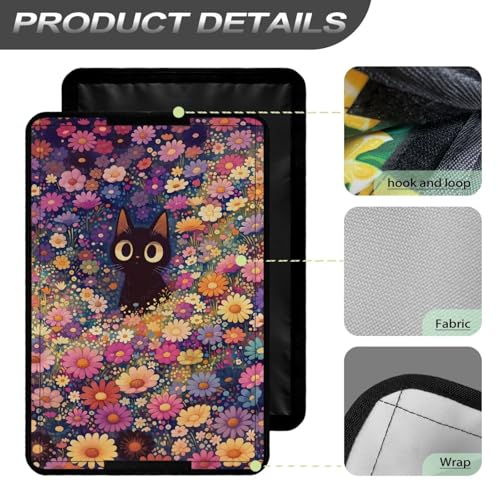 Beautiful Flower and Black Cat RV Door Windows Shade Universal V Blackout Shades Blocking Light Window Cover Anti Hot Sunproof RV Camper Trailer Accessories - color: Beautiful Flower and Black Cat