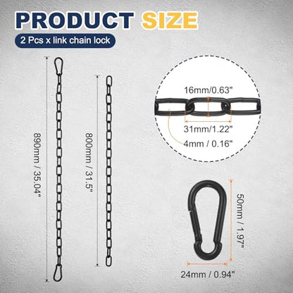 PATIKIL 2 Pcs Gate Chain Lock, 35 in x 4mm Chain Dia Alloy Steel Hanging Chain Lock with 2 Open Clasps for Stall Barn Fence Gate Hammock Swing Punching Bags Sandbag Yoga Gym, Black - size: 35inch x 4mm