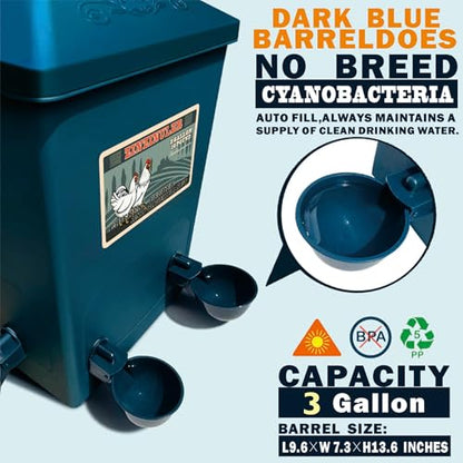 Chicken Feeder, Chicken Waterer with Float Controlled Automatic Set(3 Gallon/16 Pounds), Chicken Coop Accessories（Compatible with 5/8-inch and 3/4-inch Water Pipes, 60-inch Water Supply Pipe - color: Steel Blue