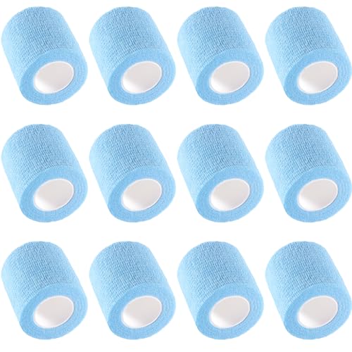 IndigoCase 12 Pack Self Adhesive Bandage Wrap 2 Inch x 5 yd Elastic Tape - color: Skyblue, size: 2 Inch - 12 Pack