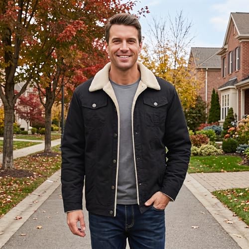 Men's Winter Sherpa Lined Fleece Military Cargo Jacket Cotton Outerwear Jacket Coat - color: Black, size: X-Large