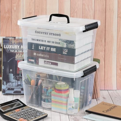 12 Quart Storage Box with Handle, 6 Pack Latching Container Bin | Clear, Stackable, Plastic Lidded Storage Bin - size: 12 Quart