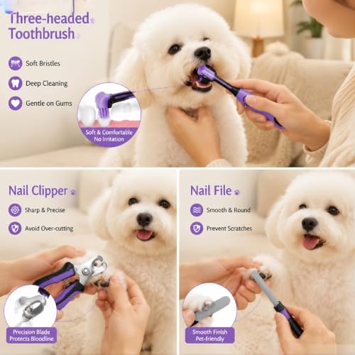 Cat Grooming Kit,Kitten Puppy Pet Dog Grooming Kit,Dog Slicker Brush,9PCS - color: Purple-9
