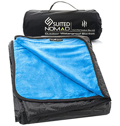 SUITEDNOMAD Extra Large Waterproof Windproof Outdoor Stadium Fleece Blanket - color: High Blue