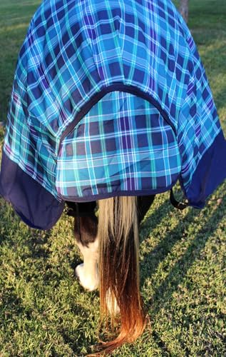 Challenger 600D Horse Turnout Waterproof 300G Polyfill Winter Blanket Turquoise 21EE03 - color: Turquoise Navy Plaid, size: 74 inches