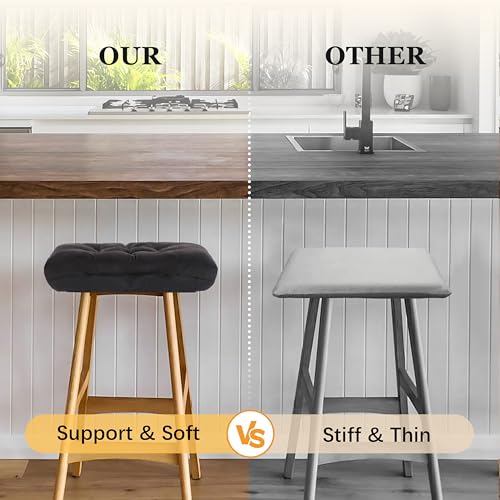 Rectangular Stool Cushion Set of 2, Soft Saddle Stool Cushions with Ties, Nonslip and Washable, Black, 18 x 10.5 x 4 Inch - color: Black, size: Pack of 2