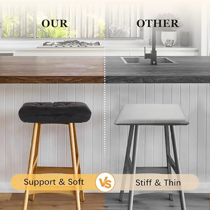 Rectangular Stool Cushion Set of 2, Soft Saddle Stool Cushions with Ties, Nonslip and Washable, Black, 18 x 10.5 x 4 Inch - color: Black, size: Pack of 2