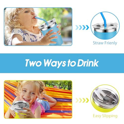 Yummy Sam 12 OZ Stainless Steel Kids Cups for Cold Hot Drink, Yellow Blue | Spill Proof Unbreakable Toddler Smoothie Cups, Water Drinking Tumblers for Children Adult School Outdoor Home Use - color: Yellow Blue