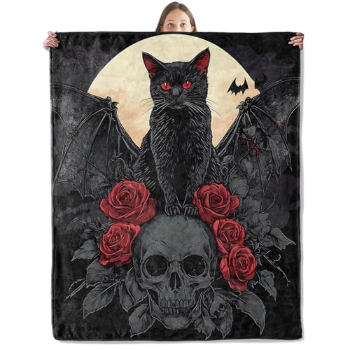 Gothic Black Cat Blanket, Cozy Plush Throw Blanket for Couch Bedroom Outdoor, Lightweight Soft Flannel Travel Blankets, Gifts for Women Adults Kids, Warm Decor 40"×50" - color: Cat42, size: 40"×50"