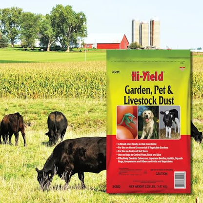 Hi-Yield (34202) Garden, Pet and Livestock Dust, 3.25 lbs | Carbaryl 5% dust - Kills garden, pet and livestock insects on contact, 3.25 lbs - Gardeners & pet owners - size: 3.25 lbs.