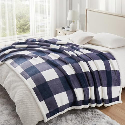 PU MEI Sherpa Blanket Fleece Throw Blanket Twin Plaid Thick Bed Blanket, Soft Warm Cozy Blue Checkered Throw Blanket 60"*80" - color: Blue Checkered, size: 60"*80"