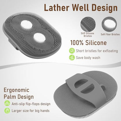 Back Scrubber for Shower & Body Scrubber 2 Pack - Silicone & Nylon Bristles - color: Grey