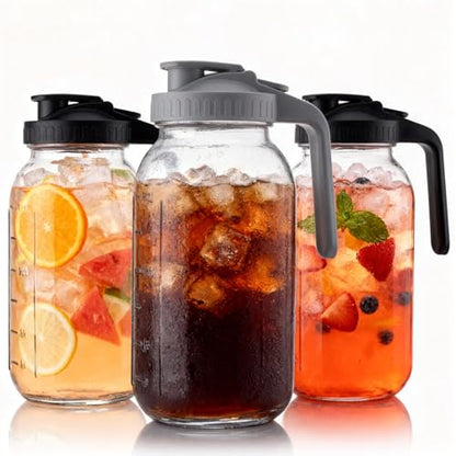 3 Pack 64 oz Pitchers with Lids, Half Gallon Glass Drink Pitchers - color: 2 BLACK 1GARY