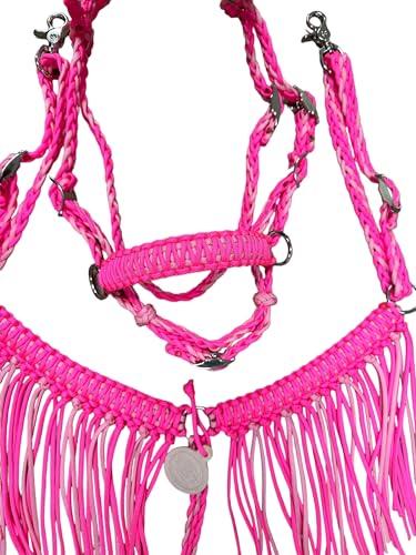 small Pony or miniature horse hot pink fringe pony tack set with bitless bridle