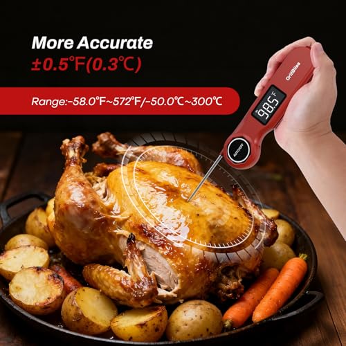 Instant Read Meat Thermometer, GrillBliss USB-C Rechargeable Digital Food Thermometer with 0.5s Fast Read & ±0.5℉ Accuracy, VA LCD Display, Cooking Thermometer for BBQ, Grill, Candy, Brewing