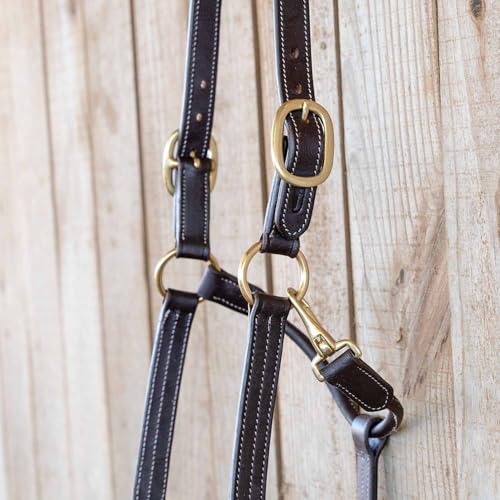 Jeffers Frankfort Triple Stitched Soft Leather Turnout Halter with Throat Snap for Horses - Adjustable Double Buckle Crown, Breakaway Ready Headcollar - size: Oversize