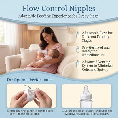 6PCS Standard Flow Nipples, 9ml/min, Reusable, Anti-Colic&Vented Nipples - color: Standard-White