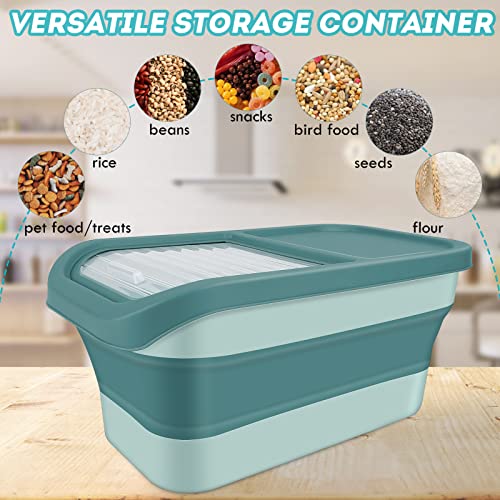 Pet Food Storage Containers, Collapsible Dog Food Container with Sliding Lid,13lb Cat Food Storage with Measuring Cup & Scoop, Plastic Dog Food Bin（green） - color: small green