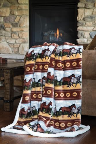 Carstens, Inc. Ultra Premium Super Soft Plush Sherpa Fleece Oversized Throw Blanket 54" x 68", Horses
