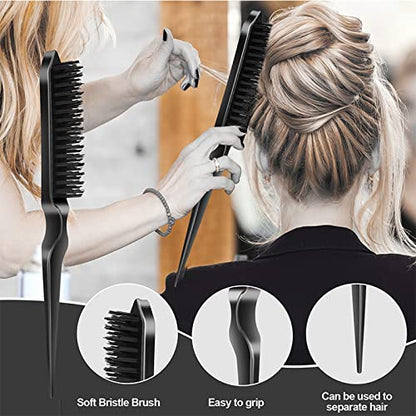 SWEET VIEW 3Pcs Slick Back Hair Brush | Rat Tail Comb, Edge | Bristle Brush, Sleek Ponytail/Bun Smoothing Baby Hair & Flyaways - color: Black