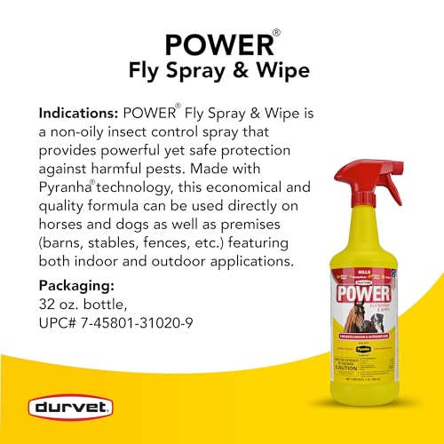 Durvet Fly 003-1020 698903 Power Fly Spray and Wipe for Horses, 32 oz
