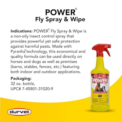 Durvet Fly 003-1020 698903 Power Fly Spray and Wipe for Horses, 32 oz