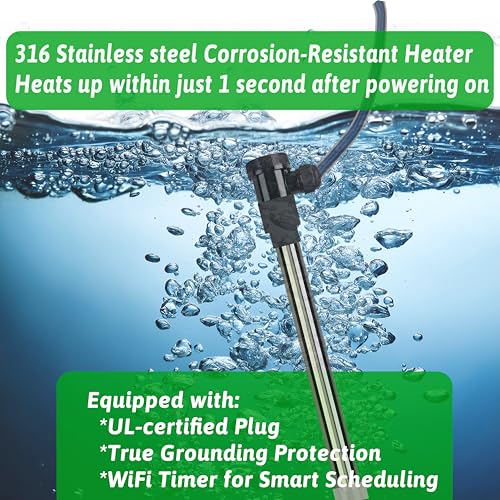 2000W Immersion Water Heater for Above Ground Pool & Hot Tub – Portable Fully Submersible Electric Heater with Auto Shut Off & WiFi Timer to SPA, Tub, Baptistry Pool, Bucket and Inflatable Pool etc