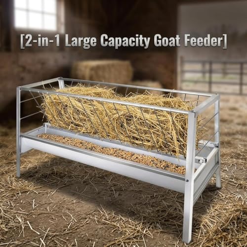 Heavy Duty Stainless Steel Feeder Hay for Goat, Sheep and Livestock Animals - 87 Gallon Large Capacity, Exact Dimensions 59 x 33.4 x 19.6in, Ideal for Efficient Feeding of Horses and Other Farm