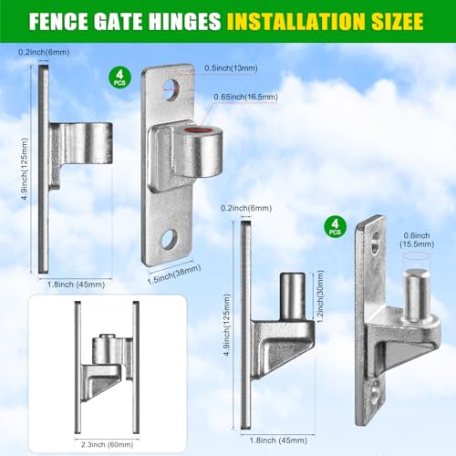 Insaga Wall Mount Gate Hinges Heavy Duty (4Pack), Hot-Dip Galvanized Steel, 600LB Load Capacity, Universal Fit for Wood, Concrete & Brick Posts, Outdoor Farm Fence Gate Hardware Kit (4.9"x1.5") - color: Silver-4Pack