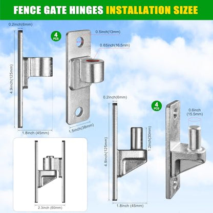 Insaga Wall Mount Gate Hinges Heavy Duty (4Pack), Hot-Dip Galvanized Steel, 600LB Load Capacity, Universal Fit for Wood, Concrete & Brick Posts, Outdoor Farm Fence Gate Hardware Kit (4.9"x1.5") - color: Silver-4Pack