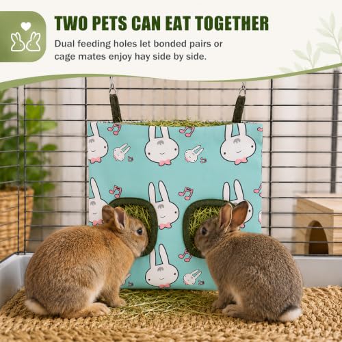 Rabbit Hay Feeder, Guinea Pig Hay Holder & Bunny Hay Feeder – Durable Hanging Hay Bag for Rabbits Chinchillas Guinea Pigs Bunnies – Chew-Resistant Hay Holder for Small Animals (Rabbit) - color: Rabbit