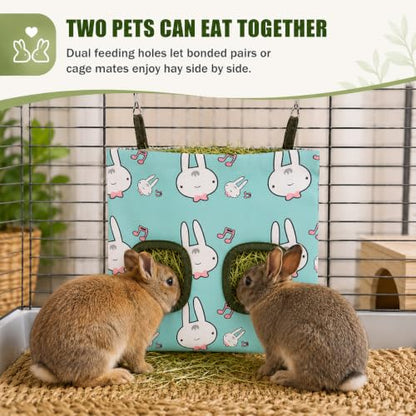 Rabbit Hay Feeder, Guinea Pig Hay Holder & Bunny Hay Feeder – Durable Hanging Hay Bag for Rabbits Chinchillas Guinea Pigs Bunnies – Chew-Resistant Hay Holder for Small Animals (Rabbit) - color: Rabbit