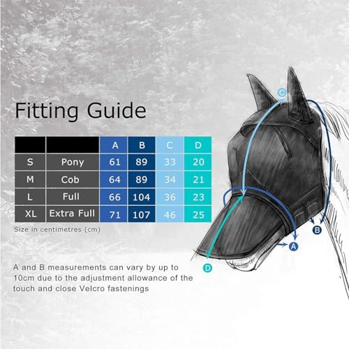 Harrison Howard CareMaster Horse Fly Mask Half Face with Ears Black/Silver Retro Small Pony - color: Black/Silver, size: Pony (Small)
