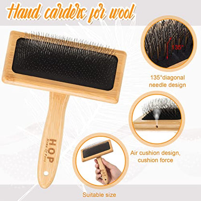 Rtteri 4 Pcs Wooden Wool Carder Hand Carders Slicker Brush Wool Carding Brush Needle Felting Tool for Yarn Weaving Blending Roving Craft Project Kit Supplies Pet Grooming, 2 Sizes