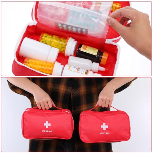 12 Pack Empty First Aid Bag, Emergency Bag Empty, First Aid Case, Portable Medical Storage Pouch for Camping Hiking Travel Home Office (Red) - size: Small