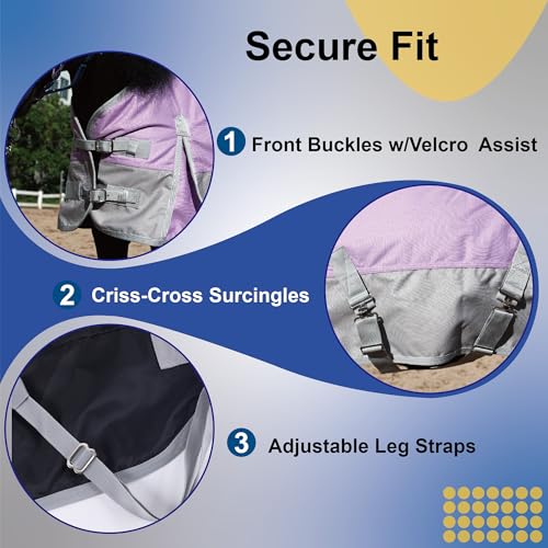 1200D Mini/Pony Horse Blanket, 200g Waterproof Winter Turnout | 1200D Ripstop Outer, Waterproof Breathable Shell, 200g Fill, Smooth Nylon Lining, Fits Foal/Weanling/Yearling/Donkey/Mule - size: 63"