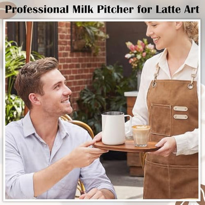 Honeydak 6 Pcs Milk Frothing Pitcher 304 Stainless Steel Steaming Pitchers for Coffee Bar Cappuccino Barista Tools Milk Jug Steamer Frother Cup (12 oz,White) - color: White, size: 12 oz
